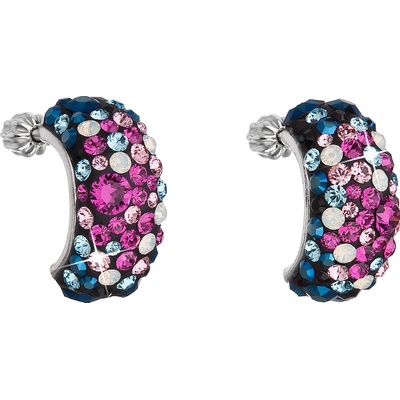 Pavona Stříbrné náušnice visací s krystaly Swarovski mix barev půlkruh 31164.4 galaxy