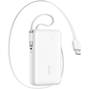 JOYROOM аварийно зарядно устройство с гнездо Type-C 10000mAh, LED дисплей + фиксиран кабел Type-C, БЯЛО JR-PR2 БЯЛО (JR-PR2 WHITE)