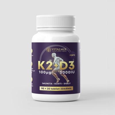 Vitalmix Vitamín K2 100µg + D3 FORTE 3000IU 90+20 tabliet