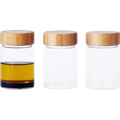 Pebbly PKV-030 Dózy sklenené okrúhle bambusové veko 75 ml 3 ks