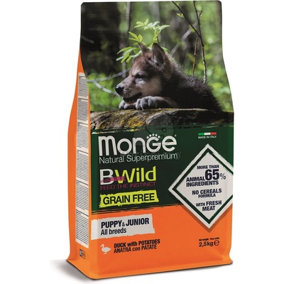 Monge BWild Grain Free Puppy & Junior All Breeds duck 2,5 kg
