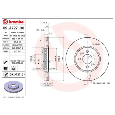 BREMBO brzdový kotouč 09.A727.31 | Zboží Auto