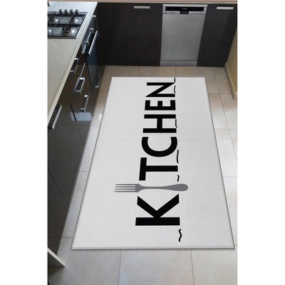 Oyo Concept Килим Kitchen Oyo Home, За кухня, 80x200 см, Полиестер, Дигитален печат, Неплъзгащ се, Бял/Черен (HMF-BHSN606_80x200)