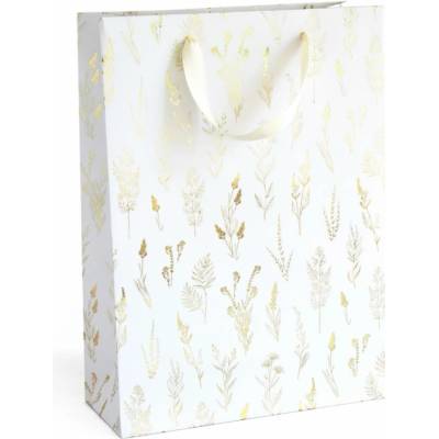 Galeria Papieru Dárková taška - L, 33 x 24cm, bílá, zlaté květiny, 5 ks