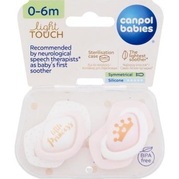 Canpol Babies sada 2 ks symetrických silikon cumlíkov+Little princess ružová