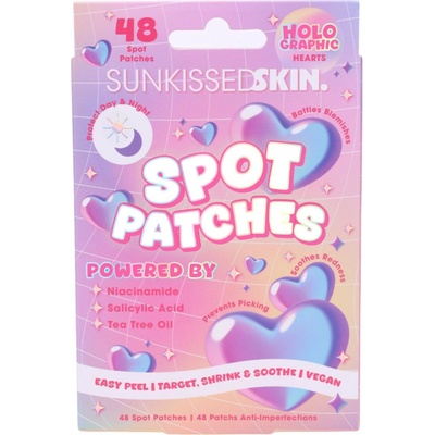 Sunkissed hojivé nálepky na akné, Holographic Hearts Spot Patches, 48 ks