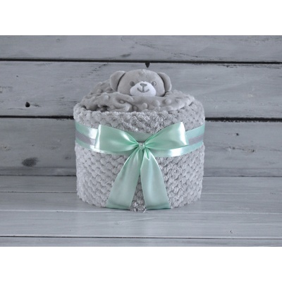 dortNEdort Mini plenkový dort s medvídkem usínáčkem Miminko se ještě nenarodilo Mint mašle a neutrální náplň, Korpus dortu: Deka – Zbozi.Blesk.cz