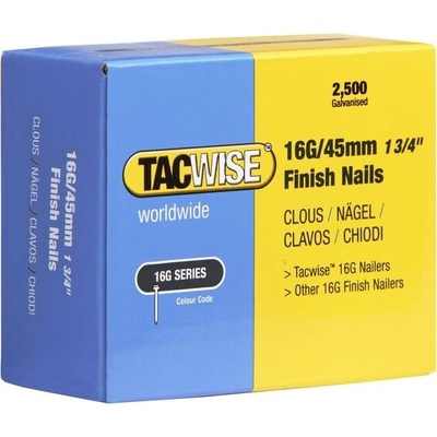 Pozinkované hřebíky Tacwise 0297 typ 16G / 45 mm, balení 2500 kusů, stříbrné, 45 mm 45 mm stříbrné