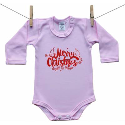 Boodyy Ružové Body s dlhým rukávom Merry Christmas
