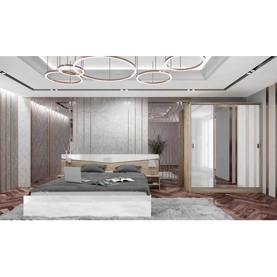 Bogdan Furniture I Спален комплект модел 7074 за матрак 160/200, Сонома арвен/Бял гланц