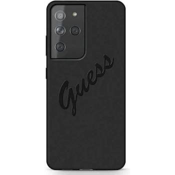GUESS Silicone Script Vintage Silicone Case - дизайнерски силиконов кейс за Samsung Galaxy S21 Ultra (черен)