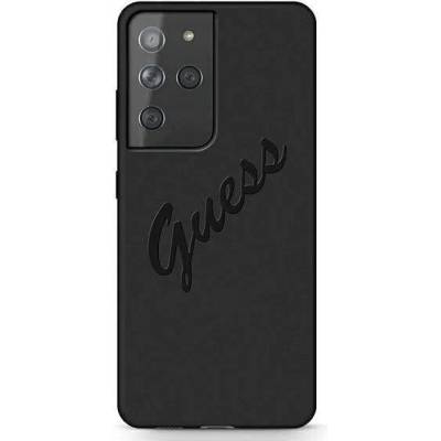 GUESS Silicone Script Vintage Silicone Case - дизайнерски силиконов кейс за Samsung Galaxy S21 Ultra (черен)