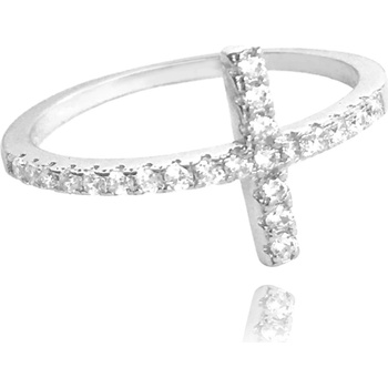 Minet Stříbrný prsten KŘÍŽEK s bílými zirkony