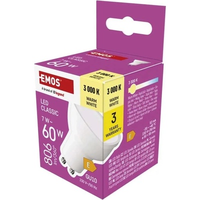 Emos ZQ8E42 LED ZIAROVKA CLASSIC MR16 GU10 7 W 60 W 806 LM TEPLA BIELA