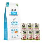 Brit CARE Кучешка храна без зърнени култури за млади кучета от големи породи със сьомга 12кг + WILD FARM PURE MONO Lamb Puppy 6x400g