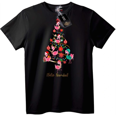 NOONEBRAND Тениска Коледно Фламинго Дърво - 7XL, White