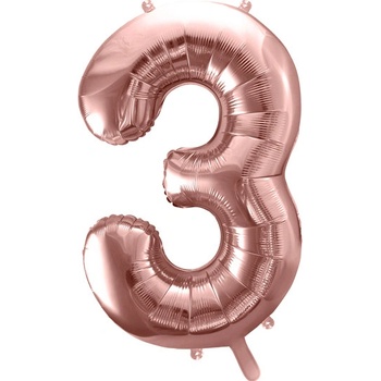 PartyDeco Fóliový balón narodeninové číslo 3 ružovo zlatý