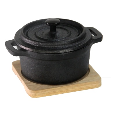 HORECANO HORECANO-Мини Тенджерка кръгла с бамбукова подложка 10х13 cm (1277SJ4675) (0147110)