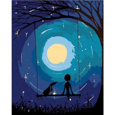 zuty malování podle čísel Na houpačce pod měsícem 40 x 50 cm vypnuté plátno na rám