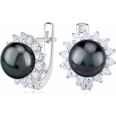 Silvego Strieborné náušnice s prírodnou čiernou perlou z Tahiti LPS0156BE
