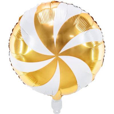 PartyDeco Vianočný fóliový balón cukrík bielozlatý 35 cm