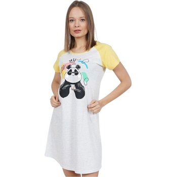 Бледосива нощница с жълти ръкави и картинка на панда