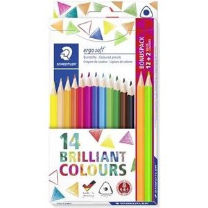STAEDTLER Комплект цветни моливи, триъгълен, безплатно с 2 цветни молива, STAEDTLER "Ergo Soft", 14 различни цвята 157 C14P1 (157 C14P1)