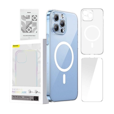 Baseus Crystal Magnetic Case Set (ARSJ010702) - поликарбонатов кейс с MagSafe и стъклено защитно покритие за дисплея за iPhone 13 Pro (прозрачен)