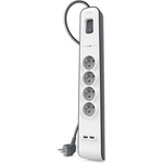 Belkin surge plus мрежов разклонител с 4 ac + 2 usb гнезда, 2, 4 a, защита от пренапрежение + захранващ кабел 200 см, БЯЛ bsv401ca2m (bsv401ca2m)