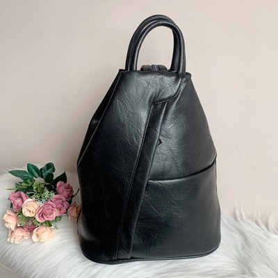 Черна Кожена дамска раница Модел-Х309