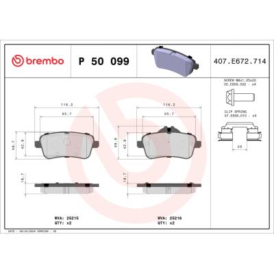 Sada brzdových destiček, vždy 4 kusy v sadě BREMBO P 50 099 (P50099)