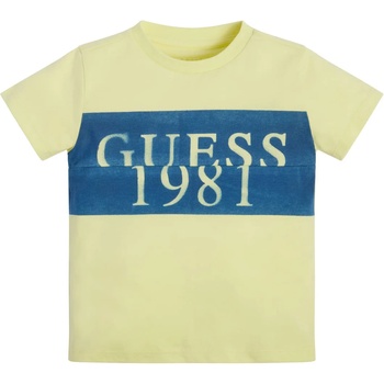 GUESS Тениска с къс ръкав в цвят лайм за момче с цветен надпис Guess