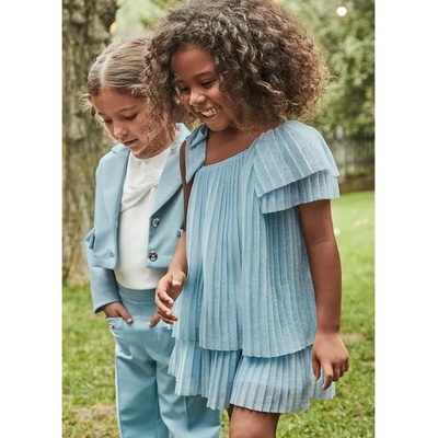 Mayoral Елегантна рокля плисе трикотаж в небесносин цвят за мини момиче Майорал