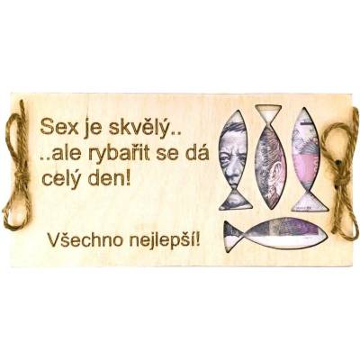 Dekorace z Řečice Dřevěná karta na bankovku pro rybáře