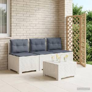 vidaXL Пейка за градина с Cushions във вид на ратан 3-местен ПП Бяло (8011987)