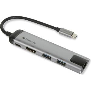 Verbatim Адаптер Hub Verbatim 49141 с USB 3.0/Ethernet, алуминиев (Ver000008)