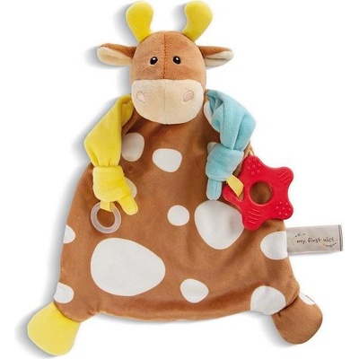 NICI MFN плюшена играчка Кравичка с гризалка и държач за биберон 25x25см