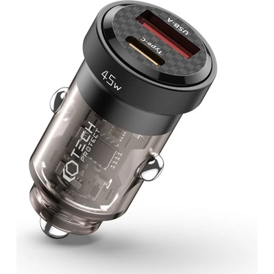 Tech-Protect Зарядно за автомобил с 2 порта с обща мощност PD 45w и QC 3.0 от Tech-Protect CC45W - Черно (9490713931707)