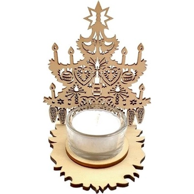 AMADEA Dřevěný svícen vánoční stromek, 11 cm