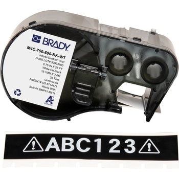 Brady M4C-750-595-BK-WT / 170823, 19.05 mm x 7.62 m, Винил, бял печат / черен фон (170823)