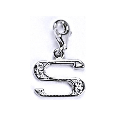 Čištín Stříbrný přívěšek na karabinku se zirkony písmenko S, P 1106