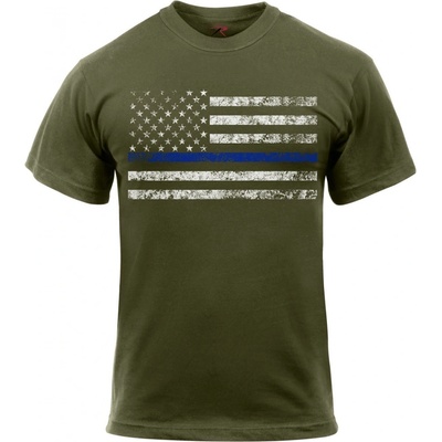 Triko THIN BLUE LINE US vlajka ZELENÉ