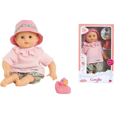 Corolle na kúpanie Baby Bath Coralie Mon Premiere Poupon s hnedými klipkajúcimi očami a kačičkou 30 cm