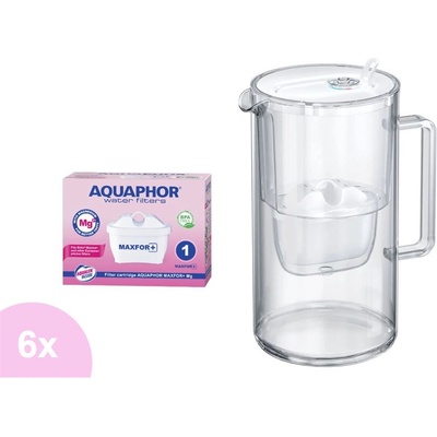 Aquaphor Glass bílá skleněná filtrační konvice + 6 ks filtru Maxfor+ Mg