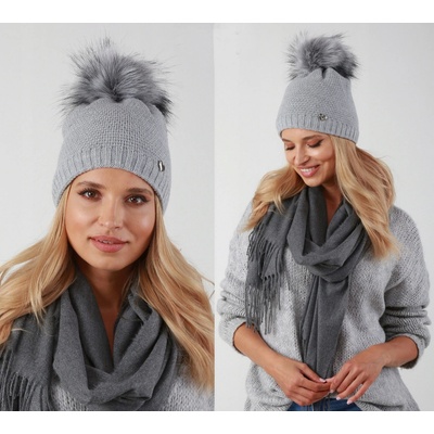 Fashionweek dámská zimní čepice s bambulí flísová podšívka ZIZI-V12 šedý