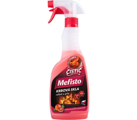 Mefisto Na krbová skla, čistič krbových skel, krbového nářadí a grilů s vůní červeného pomeranče rozprašovač 500 ml