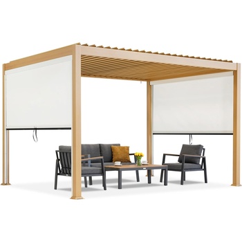 Garden Point Свободностояща пергола за тераса Lagos 3x4 с 3 м дълги странични ролетни щори от дърво на Garden Point - бяла (GAP1376)
