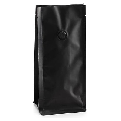 Sáček s plochým dnem | černý mat | ventil obsah 250g (100 x 225 + 70 mm)