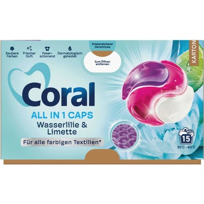 Coral Gelové kapsle na praní color s vůní Leknínu a Limetky 15 PD