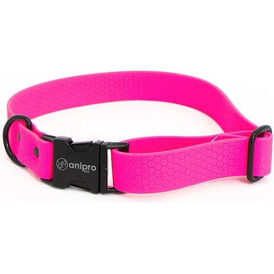Anipro Hexagon - Регулируем нашийник за кучета, водоустойчива лента хексагон 25мм/35-55см неоново розов с черна тока